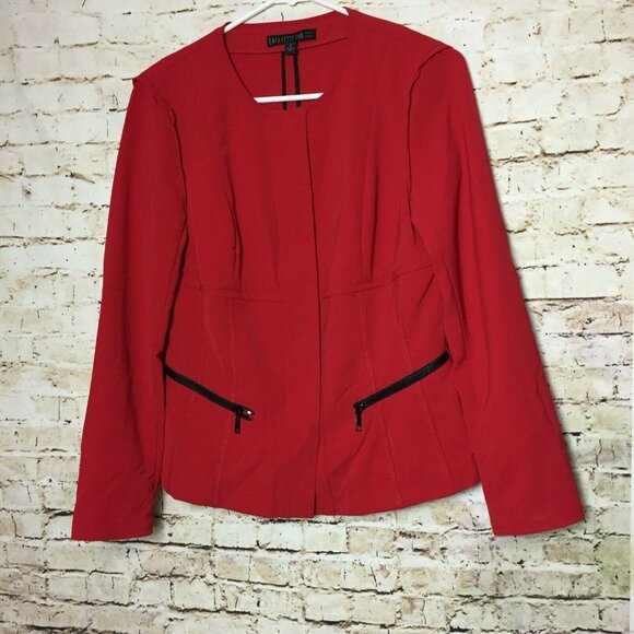 Lafayette 148 2 Blazer Jacket Zipper Front Red Zip Up Pockets Structured - Picture 7 of 10